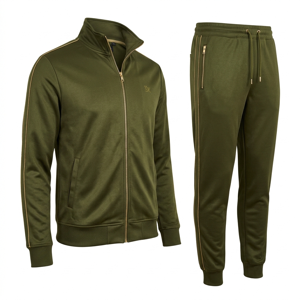 Classic Retro Poly Tricot 2-Piece Suit (Dark Olive)